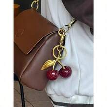1pc Cherry Crystal Pendant, Keychain Pendant, Car Keychain, Sparkling Cherry Charm Keychain With Clip, Shiny Resin And Metal Accessories For Women Purses And Bags, Halloween Christmas Gifts