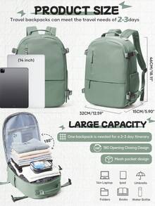 Floless 36升真空压缩旅行笔记本电脑背包，符合飞机随身行李尺寸要求，男女通用，可装14英寸笔记本电脑，防水，大容量周末旅行包，黑色，轻便 - 綠色 - 查看 5
