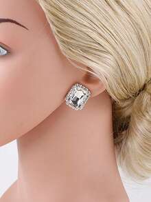 1 对女士合金水晶淡粉色几何夹式耳环 - 透明色 - 查看 3