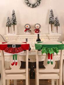 1/3 buc Husă de scaun din pluș cu tematică de Crăciun, potrivită pentru decorarea sărbătorilor în familie, Husă de scaun cu centură Moș Crăciun, Husă de scaun cu elf de Crăciun, Husă de scaun cu fustă pentru fete - Multicolor - Vizualizare 1