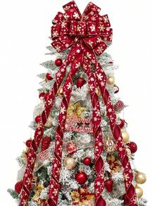 Tree Topper Bow, 53x13 Inches Large Velvet Topper Bow With Gold Snowflakes, Decorative Ribbon Bows Xmas Tree Wreath Door Festival Home Decor(Red & Gold Snowflake) - Đen & Vàng - Xem 12