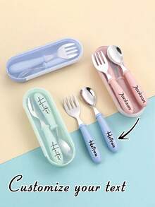 Personalized 3 In 1 Cutlery Set,Personalized Camping Utensil Set With Storage Box, Reusable Spoon Knife Fork, Portable Travel Utensil, Friendly Plastic Box For Travel Picnic Camping Or Daily Use, Great For Students, Travel And Kitchen Use Back To School,For Anniversaries, For Valentine's Day, For Mother's Day, For Birthdays,For Father's Day, For Graduation, For Weddings, For Housewarming Dining Room,Office