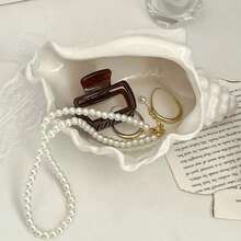 1pc Large Ceramic Seashell Jewelry Tray Lacquered Finish Oval Multi-Purpose Jewelry Tray For Rings Bracelets Earrings Decorative Trinket Dish With Unique Closure Decor Elegant Coastal Beach Vanity Organizer Boho Chic Desk Catchall For Bedroom Bathroom Dresser Entryway Charming Gift Idea For Bridesmaids Holiday Hostess Christmas Stocking Stuffer Autumn Thanksgiving Tabletop Accent Photo Prop Cottagecore Home Decor Accent Piece - Multicolor - View 5