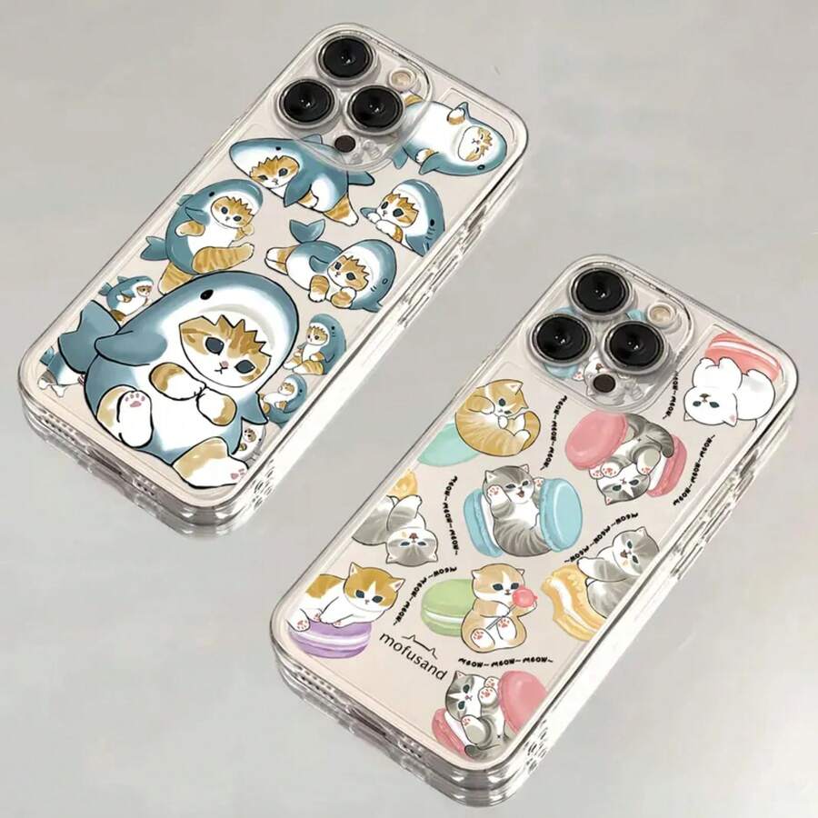 Cute M-Mofusands Cat Phone Case Compatible With  16 15 14 13 12 11 Mini Pro Max X XR XSMax 6S 6 7 8 Plus SE20 Transparent Cover, Cover Compatible With  17 Pro Max Case,  17 Pro Case,  17 Case,  16 Pro Max Case - T-204TM1305A1 - 查看 1