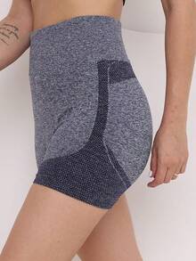 Women's Sports Fitness Leggings High Elasticity Seamless High Waist Butt Lifting Shorts - 霧霾藍 - 查看 3