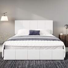 Allewie Full/Queen/King Size Dutch Velvet Upholstered Platform Bed Frame/Vertical Channel Tufted Adjustable Headboard/Low Profile Bed Frame/No Box Spring Needed/Easy Assembly, White - 白色 - 查看 2