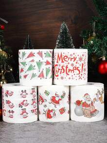 1 rouleau, papier toilette thème de Noël festif - Père Noël, renne et designs d'arbre de Noël mignons et de bandes dessinées, papier hygiénique doux pour la salle de bain, idéal pour les célébrations de Noël et des fêtes, cadeau de fête de Noël, décoration de fête de Noël
