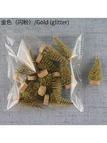 12pcs Mini Artificial Christmas Cedar Trees, Multicolor Options Including Blue, Light Green, Green, White, Gold And Silver, Suitable For Holiday, Home, Office And Garden Decoration. - Multicolor - View 7