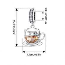 1件925纯银可爱夹式吊坠，适合DIY时尚首饰制作，咖啡杯和羊角面包造型，镶嵌锆石，是送给女性的绝佳礼物。 - 彩色 - 查看 15