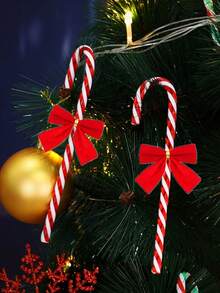 24pcs-Plastic Candy Cane With Red Bows,Candy Cane Christmas Decorations, Glitter Candy Cane With Bows Crutch Pendant, For Christmas Tree Hanging Decorations, Christmas Tree Party Decorations,Holiday Decor Wedding, Birthday, Graduation ,Christmas, Halloween, Thanksgiving, New Year's Indoor Festive Decorations,Christmas