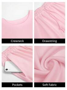 Fisoew Womens 2 Piece Outfits Casual Batwing Long Sleeve Sweatshirt Wide Leg Pants Loose Lounge Sets Fall Tracksuit - Pink - View 6