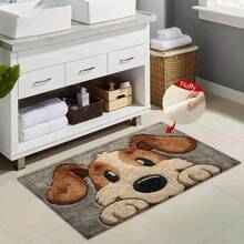 1pc Dog Printed Pattern Design Microfiber Bath Rug, Non-Slip And Super Soft Bathroom Floor Rugs, Doormat, Bathroom Water Absorption Mat, Machine Washable, Low Pile, TPR Backing, Knit Fabric, ForBathroom, Bedroom, Kitchen, Entryway, Indoor & Outdoor Use, Bathroom Accessories & Decor, Perfect New Home Gift. - Multicolor - View 7