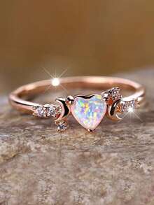 Gift Box Set, Fashion New Cubic Zirconia Heart-Shaped Ring, Engagement Jewelry Accessory Suitable For Men And Women, Gift For Family/Friends/Lover - Rose Gold - View 2