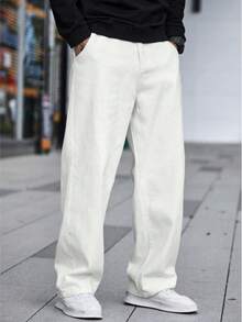 Plus Size Men's Relaxed Fit White Washed Casual Business Straight Leg Jeans