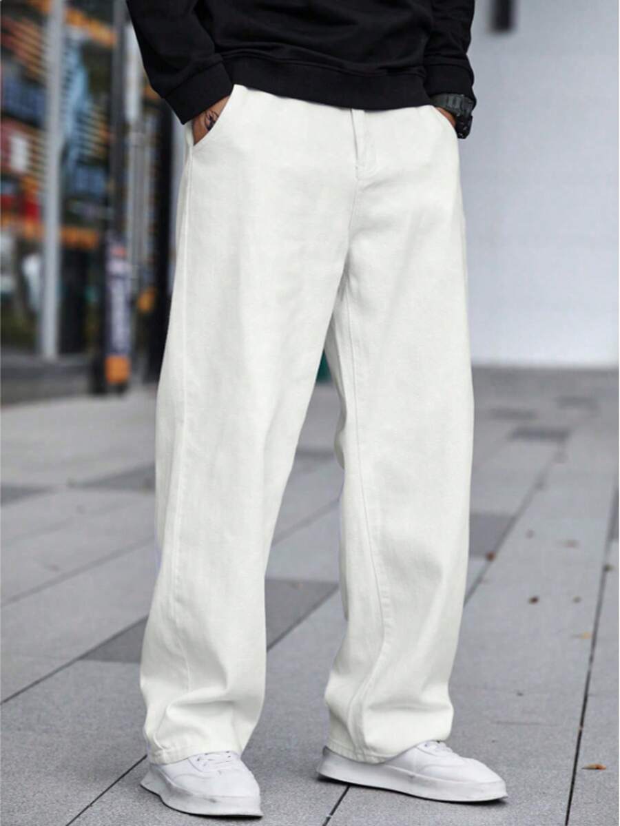 Plus Size Men's Relaxed Fit White Washed Casual Business Straight Leg Jeans