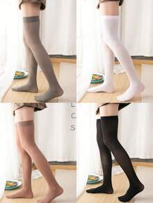 1/4/9/10/15 Pairs Women Solid Color Thigh High Socks, Candy Colors, Over-The-Knee Long Stockings, Suitable For Spring/Summer, Christmas, Cozy