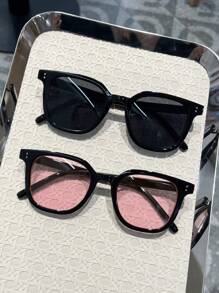 1 件/2 件/3 件/8 件女士时尚方形框架黑色铆钉太阳镜，百搭女士大框太阳镜，适合圣诞节、旅行、户外、骑行、舞台表演、派对