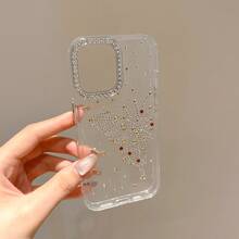 Butterfly 1pc Transparent TPU Anti-Drop Phone Case, Single Electroplated Silver Lens Frame Protective Cover, DIY Rhinestone Bow Pattern Phone Case, Luxury Rhinestone Suitable As Gift For Loved Ones, Compatible With IPhone 16 Pro Max, 15 Plus, 14 Pro, 13, 12 Pro, 11