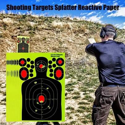 5pcs 14.5 Inch Human Silhouette Shooting Targets, Reactive Splatter Glow-In-The-Dark Paper Targets For Shooting Training Accessories