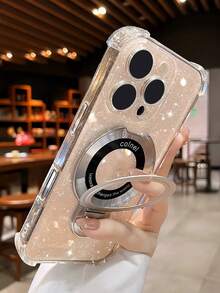Magnetic Phone Holder Case Compatible With IPhone 16 Pro Max, 15 Pro Max, 14, 13, 12, 11, XS, XR, 8 Plus, 7 Plus, Transparent, Glitter, Airbag, Anti-Fall Design Waterproof Shockproof Scratch Resistant - Clear - View 3
