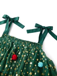 Womens Christmas Tree Costume Dress Ruffle Tiered Tull Tutu Party Festive Dress - Green - View 5