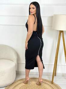Color Block Striped Contrast Waist Holiday Beach - Negro - Ver 1