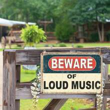 Tin Metal Sign Beware Loud Music Retro Metal Tin Sign Vintage Wall Art Home Bar Garage Music Room Decor Funny Novelty Gift Caution Sign Aged Look Wall Art Galvanized Iron Sign - 彩色 - 查看 3