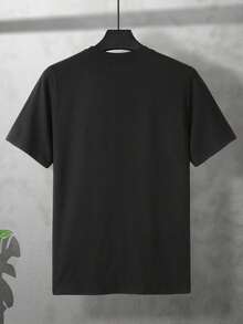 Camiseta de manga corta minimalista casual para hombres con estampado de avión - Negro - Ver 2