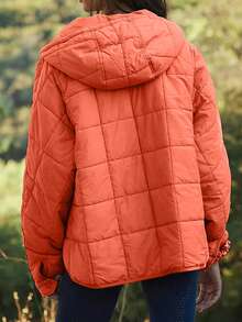 Puffer Jacket Womens Hooded Oversized Quilted Pullover Lightweight Warm Womens Winter Coats Outwear - 橘色 - 查看 2
