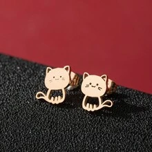 1 Paar süße Katzen Punk Stil Edelstahl Ohrstecker, kleiner Tier Kätzchen Schmuck, ideales Accessoire Schmuck Geburtstagsgeschenk für Damen