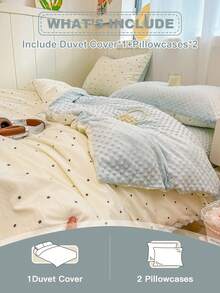 3件AB被套套装，A面波尔卡圆点图案，B面毛绒圆点，可双面使用，100%涤纶，套装包含：1个羽绒被套（带4个角带和拉链）+2个枕套（无枕芯），清爽舒适的图案，柔软的面料，适合秋冬季，可用于卧室/宿舍床上用品（男生/女生宿舍），旅行 - 淺藍色 - 查看 11