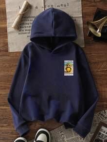 1pc Tween Boy Thermal Lined Thick Warm Sweatshirt, Young Student Clothing, Suitable Autumn/Winter Long Sleeve Top - Navy Blue - View 4