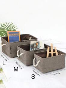1pc Two Tone Storage Basket, Beige Polyester Desktop Organizer, For Home