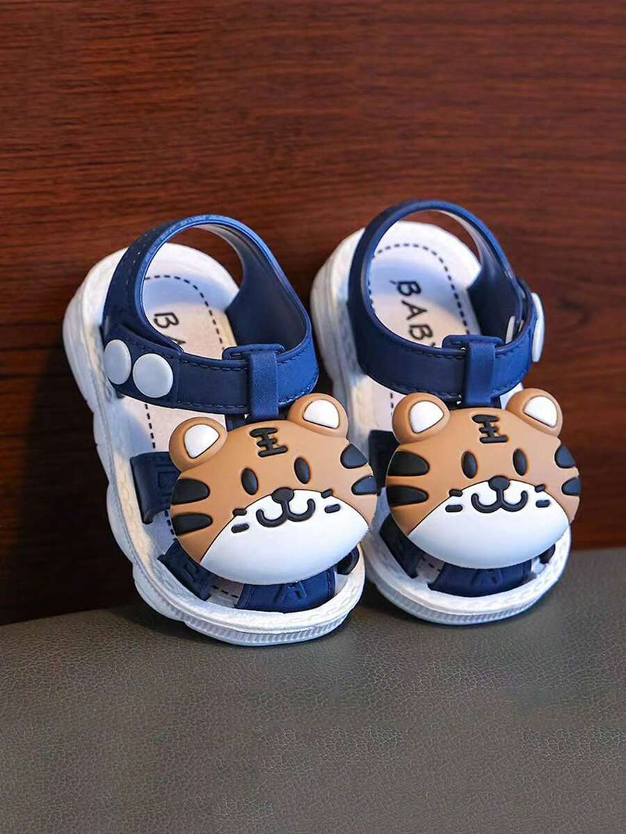 1 Pair 0-3 Years Old Baby Cartoon Tiger Closed Toe Shoes, 2025 New Soft Bottom Anti-Slip Anti-Kick Toe Indoor Toddler Shoes, Baby Sandals