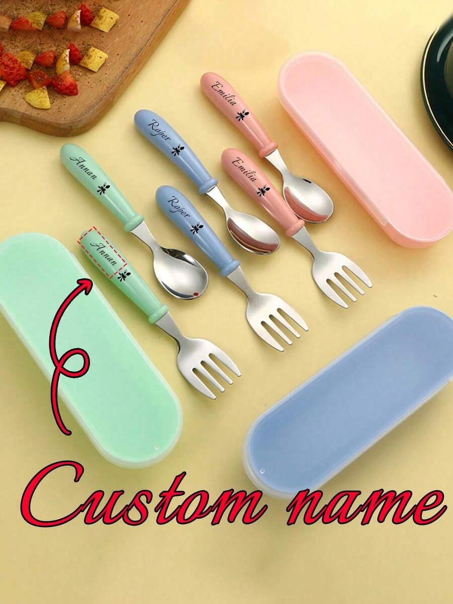 Personalized 3 In 1 Cutlery Set,Personalized Camping Utensil Set With Storage Box, Reusable Spoon Knife Fork, Portable Travel Utensil, Friendly Plastic Box For Travel Picnic Camping Or Daily Use, Great For Students, Travel And Kitchen Use Back To School,For Anniversaries, For Valentine's Day, For Mother's Day, For Birthdays,For Father's Day, For Graduation, For Weddings, For Housewarming Dining Room,Office