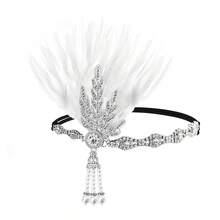 1920 年代羽毛头带，波西米亚头饰，锌合金菱形框架，女士 1920 年代羽毛装饰头带，重返校园