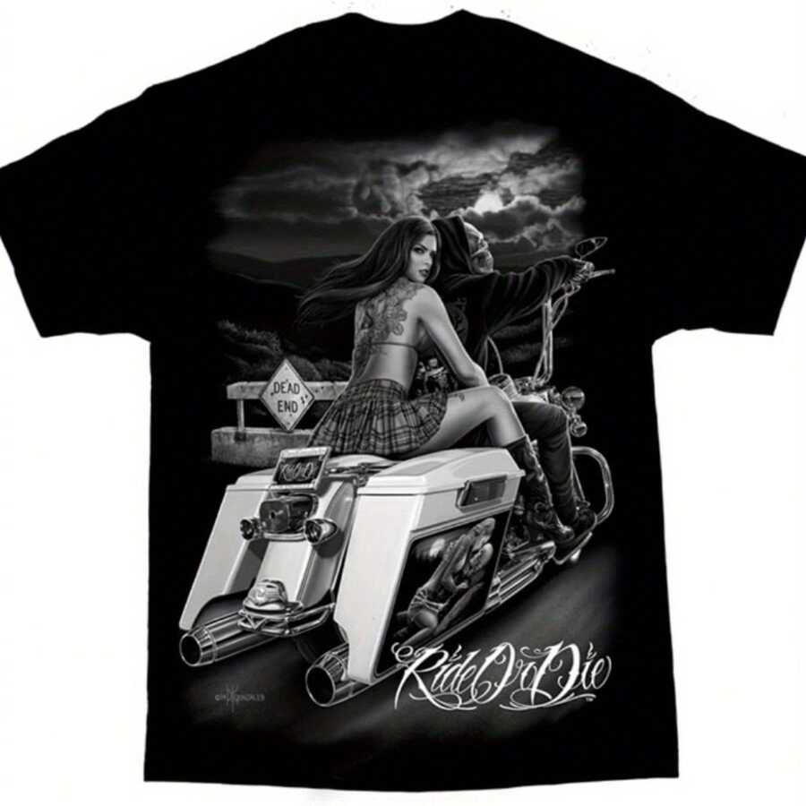 Men'S David Gonzales Art DGA Dead End Ride Or Die T Shirt All-Season Casual Wear For Gym, Outdoor & Parties - Perfect Gift - 黑色 - 查看 1
