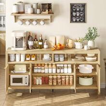 Studyset Fluted Storage Cabinet,65.8"W Sideboard Buffet With Doors,Kitchen Buffet Accent Console Table With Adjustable Shelves For Living Dining Room, Entryway,Raised Panel - 卡其色 - 查看 3