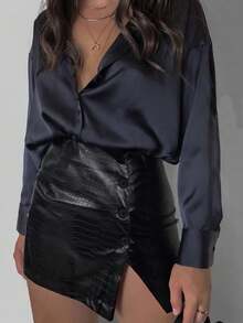 VIVINA Women's Fashion Street Crocodile Print Button Front Skirt, Minimalist For School, Outdoor, Airport, Casual Street, Beach, Holiday, Music Festival, Date, Halloween