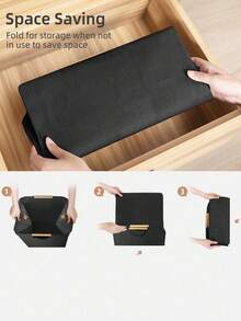 1 件亚麻洗衣篮，可折叠便携式织物洗衣篮，适用于家庭、卧室、浴室，存放脏衣服、玩具，可折叠大容量储物篮，带木柄洗衣篮，洗衣篮，浴室收纳篮，篮子，储物篮，可折叠洗衣篮 - 黑色 - 查看 7