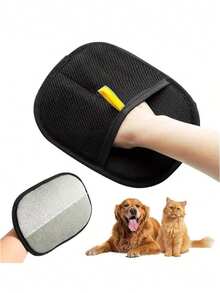 1PC Upgraded Large Pet Static Hair Removal Gloves - Black Polypropylene Cat Beauty Gloves With Yellow Decoration, Efficient Hair Removal For Cats And Dogs, Essential Pet Beauty Tools | Fashionable Pet Accessories | Care Gloves, Pet Beauty Gloves