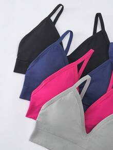 4pcs/Set Teen GirlMinimalist Casual Comfortable Wireless Bras, Seamless Soft Basic Style, Removable Pads, Suitable For Daily Wear Sports Bras - Multicolor - View 4