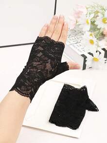 Zhenyanyouyun 1 Pair Women Lace Half Finger Gloves, Short Fingerless Sun Protection Gloves For Driving, Summer Lightweight Style - Various - View 20
