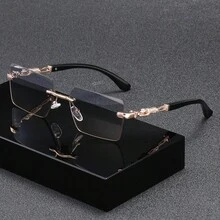 1pc Men's Minimalist Rimless Edged Luxury Metal Sunglasses With Leopard Decoration, Vintage Big Frame Unisex Sunglasses