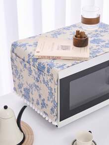 1/2 piezas Elegante cubierta para microondas con estampado de rosas azules y blancas, tela protectora para electrodomésticos de cocina, apta para freidora de aire, horno, decoración del hogar