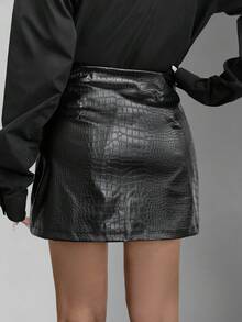 VIVINA Women's Fashion Street Crocodile Print Button Front Skirt, Minimalist For School, Outdoor, Airport, Casual Street, Beach, Holiday, Music Festival, Date, Halloween