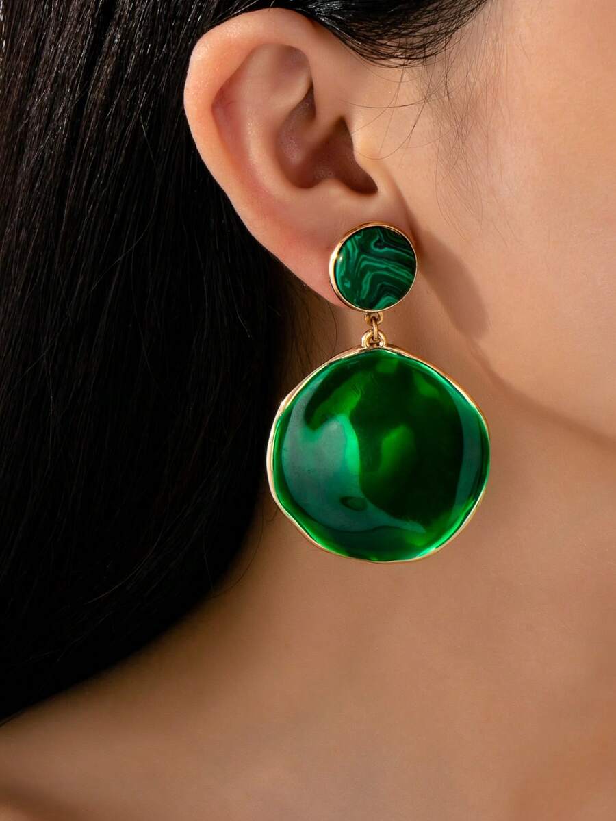 1 par de pendientes elegantes de estilo europeo de alta gama, con forma asimétrica y degradado verde, de uso diario - Multicolor - Ver 1