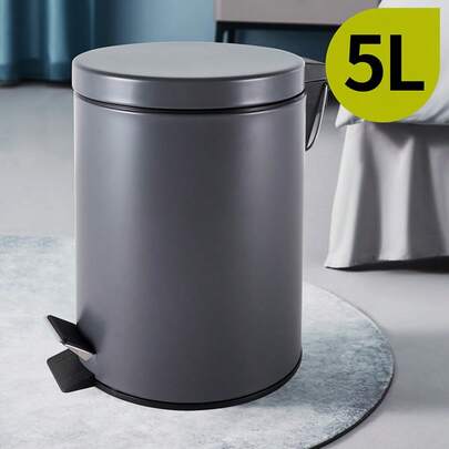 Lixeira redonda de metal para cozinha, 5 litros, com tampa e pedal