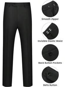 Men's 2 Piece Suits Two Button Pants Set Party,Wedding And BusinessChristmas CNPN - 黑色 - 查看 11