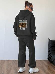 Custom Print Women'S Hooded Tracksuit Set - Stylish Pocket Sweatshirt , Casual WearActive Wear|Hooded Tracksuit - Black - View 6
